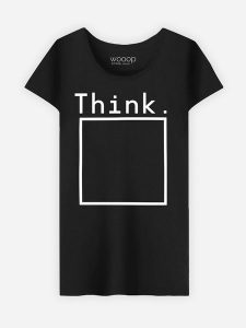 WOOOP Koszulka "Think" w kolorze czarnym rozmiar: S. Czarne bluzki Wooop, s, bez wzorów, z bawełny, bez kołnierzyka, bez ramiączek. Za 70,24 zł.