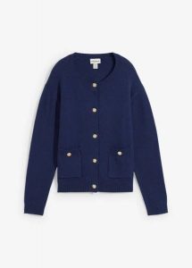Sweter rozpinany z kieszeniami. Niebieskie kardigany bonprix, bez kołnierzyka. Za 77,99 zł.