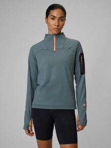 4F Bluza trekkingowa slim bez kaptura damska - khaki XL. Brązowe bluzy 4f, l, bez wzorów, bez kaptura. Za 179,99 zł.