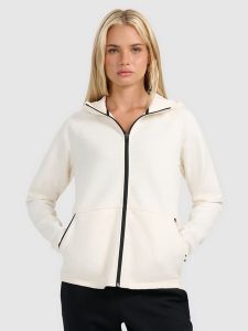 4F Bluza dresowa rozpinana z kapturem damska - biała M. Białe bluzy 4f, m, bez wzorów, z dresówki, z kapturem. Za 249,99 zł.