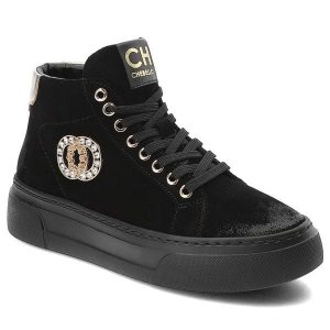 Czarne Sneakersy CheBello Wygodne Skórzane Buty Damskie. Czarne buty zimowe CheBello, bez obcasa, na platformie, bez zapięcia. Za 458,99 zł.