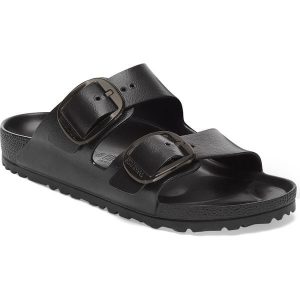 Klapki damskie Birkenstock Arizona. Czarne klapki Birkenstock, bez wzorów, z materiału, bez obcasa. Za 294,80 zł.