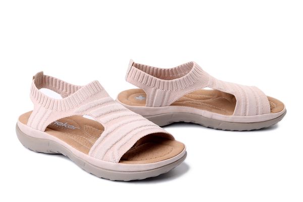 RIEKER 64850-31 pink, sandały damskie. Czerwone sandały Rieker, bez wzorów, bez obcasa, bez zapięcia. Za 209,93 zł.