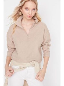 Trendyol Bluza w kolorze beżowym rozmiar: M. Brązowe bluzy Trendyol, m, bez wzorów, z bawełny, bez kaptura. Za 61,46 zł.