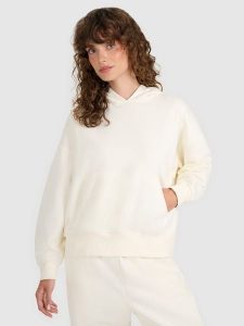 4F Bluza dresowa nierozpinana z kapturem damska - beżowa XS. Brązowe bluzy 4f, uniwersalny, bez wzorów, z bawełny, z kapturem. Za 159,99 zł.