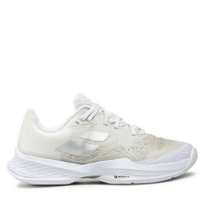 Buty do tenisa Babolat. Szare buty sportowe BABOLAT, bez wzorów, bez zapięcia, tenisowe. Za 369,99 zł.