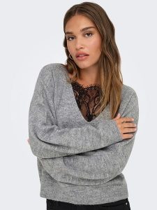 ONLY Sweter w kolorze szarym rozmiar: XL. Szare swetry oversize ONLY, xl, bez wzorów, z koronki, bez ramiączek. Za 131,74 zł.