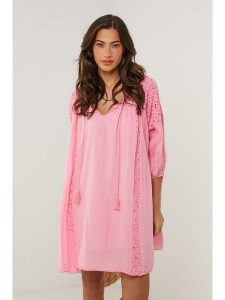 Le Monde du Lin Sukienka w kolorze jasnoróżowym rozmiar: 36/38. Różowe sukienki Le Monde du Lin, bez wzorów, z bawełny, klasyczne, bez kołnierzyka, bez ramiączek, mini. Za 143,99 zł.
