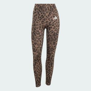 Legginsy Optime Essentials 3-Stripes Leopard 7/8. Brązowe legginsy ADIDAS, bez wzorów, z elastanu, z podwyższonym stanem. Za 219,00 zł.
