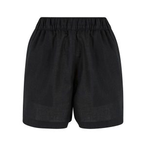 Krótkie spodenki z mieszanki lnu dla kobiet Urban Classics. Czarne szorty Urban Classics, bez wzorów. Za 152,50 zł.
