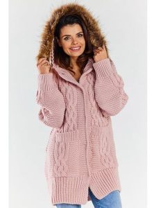 Awama Kardigan w kolorze jasnoróżowym rozmiar: onesize. Różowe kardigany Awama, ze splotem. Za 279,99 zł.