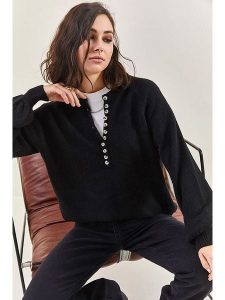 Bianco Lucci Sweter w kolorze czarnym rozmiar: onesize. Czarne swetry oversize Bianco Lucci, bez wzorów, bez ramiączek. Za 73,99 zł.