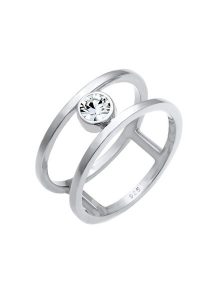 Elli PREMIUM Damskipodwójny soliter błyszczący 925 Sterling Silver Pierścionki 1 ct. Szare pierścionki Elli PREMIUM, z kryształem, srebrne. Za 211,64 zł.