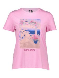 Vero Moda Koszulka w kolorze jasnoróżowym rozmiar: M. Różowe bluzki Vero Moda, m, bez wzorów, z bawełny, bez kołnierzyka, bez ramiączek. Za 43,88 zł.