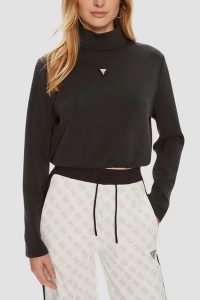 GUESS Czarna damska bluza Olympe, Rozmiar L. Czarne bluzy Guess, l, z aplikacjami, bez kaptura. W wyprzedaży za 189,99 zł.