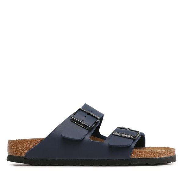 Klapki Birkenstock. Niebieskie klapki Birkenstock, bez wzorów, bez obcasa. Za 279,99 zł.