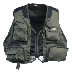 Kamizelka wędkarska unisex Jaxon UJ-FRA. Zielone kamizelki JAXON, l, bez wzorów, bez kołnierzyka, bez ramiączek, bez kaptura. Za 129,99 zł.