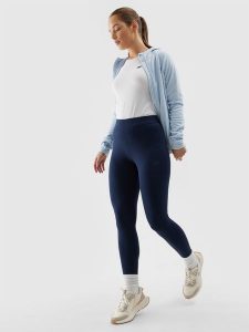 4F Legginsy dzianinowe damskie - granatowe XS. Niebieskie legginsy 4f, bez wzorów, z bawełny, z obniżonym stanem, długie. Za 39,99 zł.