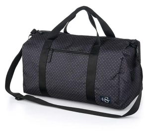 Damska torba sportowa Loap Revca czarna. Czarne torby podróżne i sportowe ÀLG, z aplikacjami, z materiału, na ramię. Za 184,99 zł.