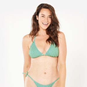 Góra kostiumu kąpielowego surfingowego damska Olaian Mae. Zielone bikini OLAIAN, bez wzorów, z elastanu. Za 39,99 zł.