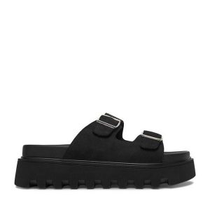 Klapki JENNY. Czarne klapki Jenny, bez wzorów, bez obcasa. Za 129,99 zł.