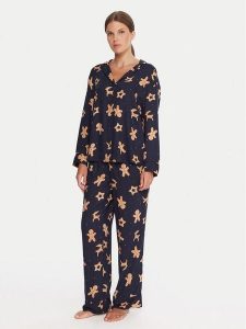 Hunkemöller Piżama Gingerbread 302783 Czarny Regular Fit. Czarne piżamy Hunkemöller, bez wzorów, z wiskozy, bez ramiączek. Za 209,99 zł.