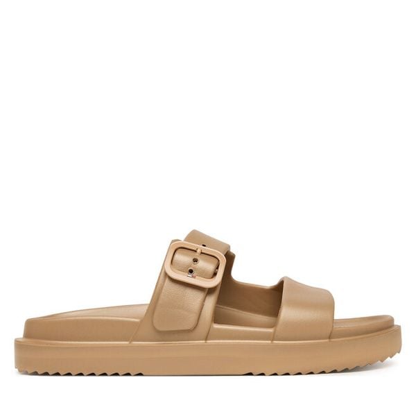 Klapki Tommy Hilfiger. Brązowe klapki TOMMY HILFIGER, bez wzorów, bez obcasa. Za 209,99 zł.