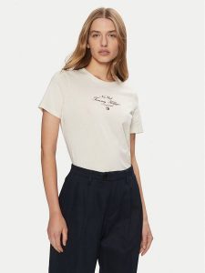 Tommy Hilfiger T-Shirt WW0WW43895 Écru Regular Fit. T-shirty TOMMY HILFIGER, l, bez wzorów, z bawełny, bez kołnierzyka, bez ramiączek. Za 149,99 zł.
