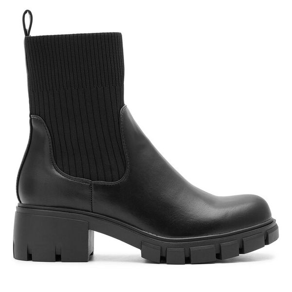 Botki DeeZee. Czarne botki DeeZee, bez wzorów, bez obcasa, na słupku, bez zapięcia. Za 159,99 zł.