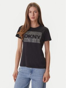 DKNY T-Shirt DJ6T1701 Czarny Regular Fit. Czarne t-shirty DKNY, xl, bez wzorów, z bawełny, bez kołnierzyka, bez ramiączek. Za 219,99 zł.