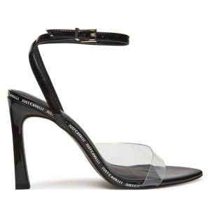 Sandały Just Cavalli. Czarne sandały Just Cavalli, bez wzorów, bez obcasa, na szpilce, bez zapięcia. Za 439,99 zł.