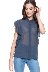 KOSZULA DAMSKA MUSTANG Ellen Blouse BLUE NIGHTS 1009455 4085. Niebieskie koszule Mustang, s, bez wzorów, bez kołnierzyka, bez ramiączek. W wyprzedaży za 49,99 zł.
