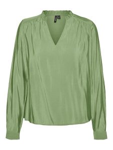 Vero Moda Bluzka "Bell" w kolorze zielonym rozmiar: XS. Zielone bluzki Vero Moda, xs, bez wzorów, z satyny, bez kołnierzyka, bez ramiączek. Za 37,38 zł.