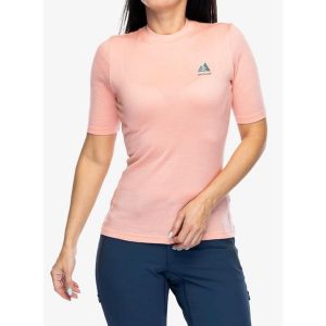 Koszulka merino damska Ortovox 185 Merino Mountain Hug TS. Czerwone bluzki ORTOVOX, bez wzorów, bez kołnierzyka, bez ramiączek. Za 361,99 zł.