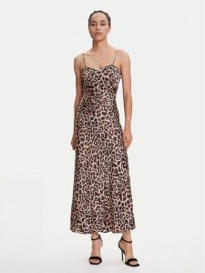 Guess Sukienka wieczorowa W5YK35 WHEZ2 Brązowy Slim Fit. Brązowe kombinezony Guess, xs, z aplikacjami, z wiskozy, wizytowe, bez kołnierzyka, bez ramiączek. Za 429,99 zł.