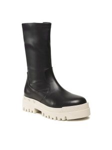 Badura Botki 3040 Czarny. Czarne botki Badura, bez wzorów, ze skóry, bez obcasa, na płaskiej podeszwie, bez zapięcia. Za 399,99 zł.