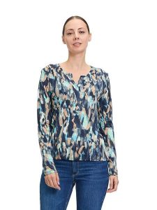 BETTY & CO Koszulka w kolorze granatowo-błękitno-karmelowym rozmiar: M. Brązowe bluzki Betty & Co, m, bez wzorów, z bawełny, bez kołnierzyka, bez ramiączek. Za 91,45 zł.