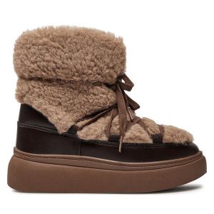 Śniegowce DeeZee. Brązowe buty zimowe DeeZee, bez obcasa, bez zapięcia. Za 99,99 zł.