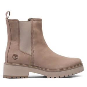 Sztyblety Timberland. Brązowe botki Timberland, bez wzorów, bez obcasa, na płaskiej podeszwie, bez zapięcia. Za 589,99 zł.