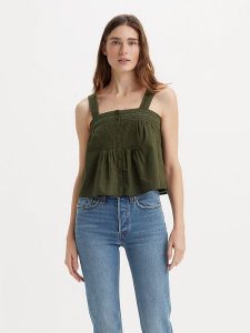 Levi´s Top w kolorze khaki rozmiar: S. Brązowe topy s, bez wzorów, z bawełny, bez kołnierzyka, bez ramiączek. Za 87,61 zł.