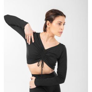 Koszulka z długim rękawem do tańca modern jazz damska Starever. Czarne bluzki STAREVER, xs, bez wzorów, z elastanu, sportowe, bez kołnierzyka, bez ramiączek. Za 69,99 zł.