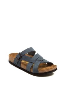 Comfortfusse Skórzane klapki w kolorze granatowym rozmiar: 38. Niebieskie klapki Comfortfüße, bez wzorów, z nubiku, z otwartym noskiem, bez obcasa. Za 252,99 zł.