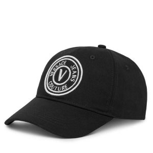 Czapka z daszkiem Versace Jeans Couture. Czarne czapki Versace Jeans Couture, bez wzorów, z jeansu. Za 139,99 zł.