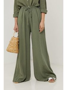 Rodier Lin Lniane spodnie w kolorze khaki rozmiar: L/XL. Brązowe spodnie z wysokim stanem Rodier Lin, bez wzorów, ze lnu, z podwyższonym stanem. Za 127,35 zł.