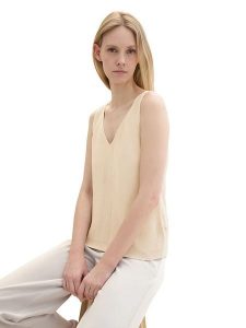 Tom Tailor Top w kolorze beżowym rozmiar: S. Brązowe topy Tom Tailor, s, bez wzorów, ze splotem, bez kołnierzyka, bez ramiączek. Za 52,67 zł.