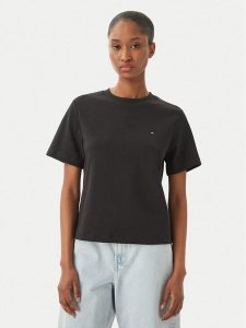 Tommy Hilfiger T-Shirt WW0WW49646 Czarny Boxy Fit. Czarne t-shirty TOMMY HILFIGER, xl, bez wzorów, z bawełny, bez kołnierzyka, bez ramiączek. Za 249,99 zł.