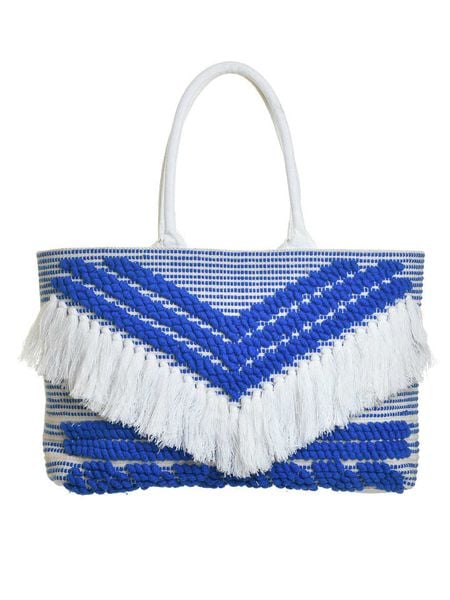 BLE Shopper bag w kolorze biało-niebieskim - 55 x 34 cm rozmiar: onesize. Białe shopper bag BLE, bez wzorów, z materiału, na ramię, bez dodatków. Za 82,95 zł.