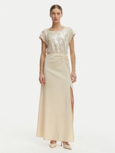 Rinascimento Sukienka wieczorowa CFC0020276002 Beżowy Slim Fit. Brązowe sukienki Rinascimento, s, bez wzorów, z syntetyku, wizytowe, bez kołnierzyka, bez ramiączek. Za 679,99 zł.