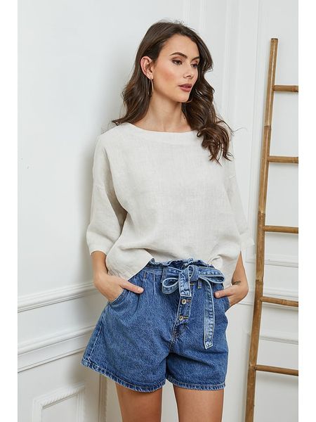 Fleur de Lin Lniana bluzka "Georginia" w kolorze kremowym rozmiar: L. Brązowe bluzki Fleur de Lin, l, bez wzorów, ze lnu, bez kołnierzyka, bez ramiączek. Za 127,05 zł.