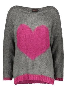 Miss goodlife Sweter "Heart" w kolorze szaro-różowym rozmiar: M. Różowe swetry oversize miss goodlife, m, bez wzorów, z wełny, bez ramiączek. Za 210,81 zł.